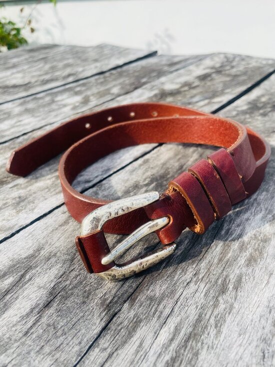 The Limited Genuine Leather Brown Narrow Dented Silver Buckle Belt Made in Italy main image 15